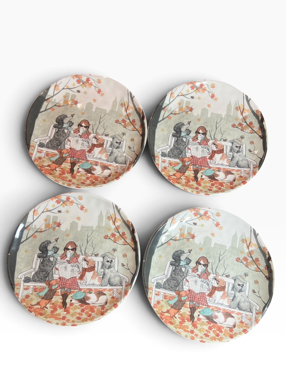 Pier 1 "Lazy Sunday Pups" ironstone salad plates Set of 4
